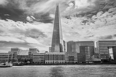 Thames waterfront view of london bridge hospital and the shard.