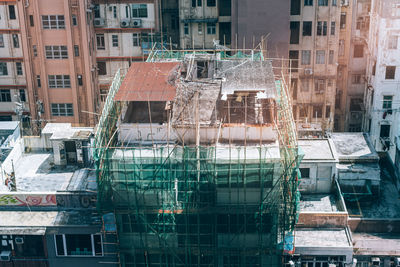 High angle view of buildings in city