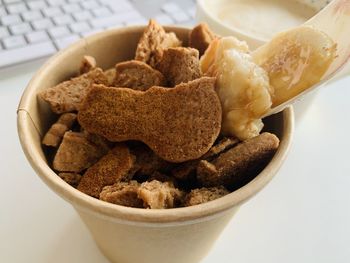 High angle view of breakfast in bowl on table