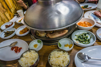 High angle view of food on table