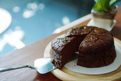 Close-up of cake in plate on table