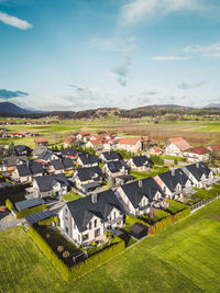 High angle view of townscape against sky