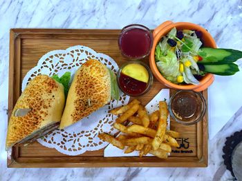 High angle view of vegetables on table