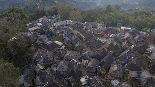 Aerial view of the remote nuogang dai village in lancang, yunnan - china