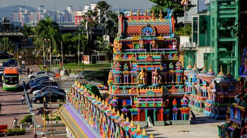 Panoramic view of multi colored buildings in city