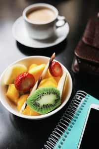 High angle view of breakfast on table