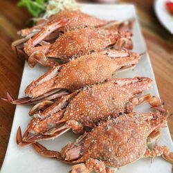 Close-up of crabs in plate