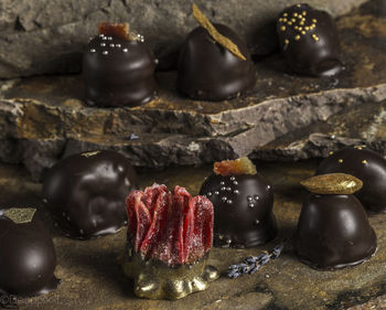 Close-up of chocolate cake on table