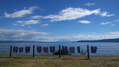 Scenic view of sea against blue sky