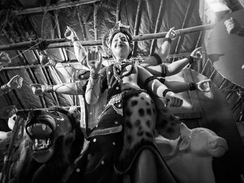 Low angle view of durga shiva sculpture