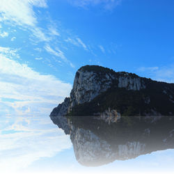 Scenic view of sea against blue sky
