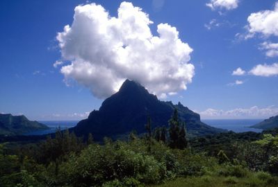 Scenic view of mountains against cloudy sky