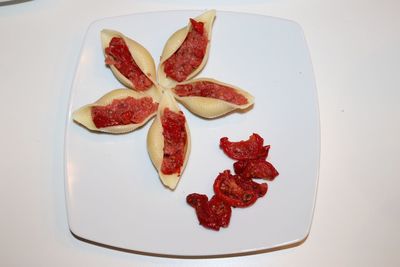 High angle view of dessert in plate on table