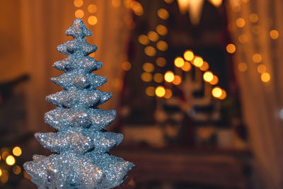 Close-up of illuminated christmas tree