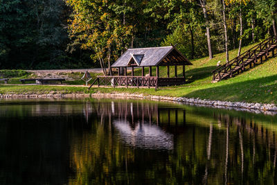 Scenic view of lake by trees