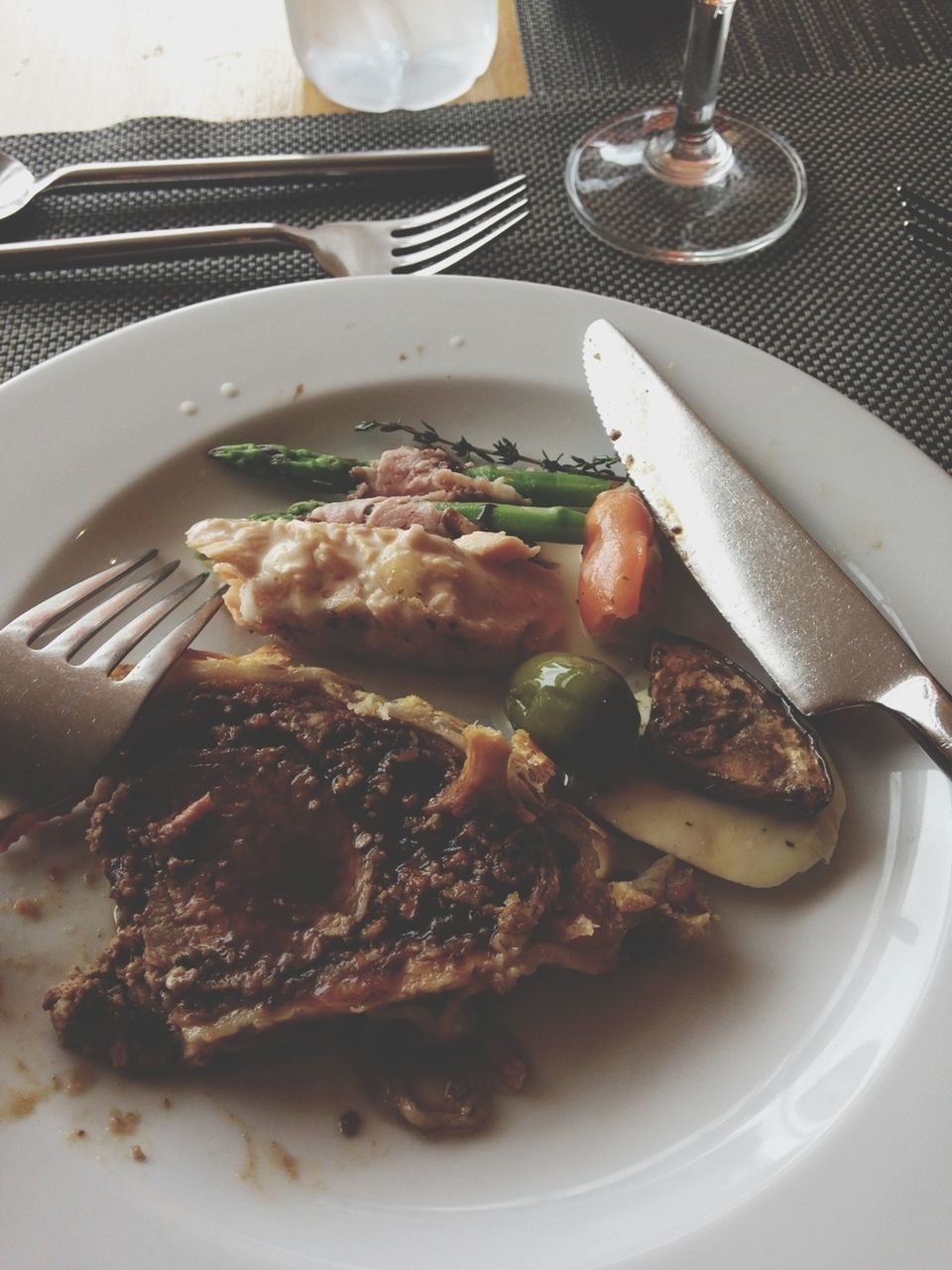 food and drink, food, indoors, freshness, plate, ready-to-eat, still life, high angle view, serving size, table, fork, meal, indulgence, healthy eating, meat, close-up, served, spoon, no people