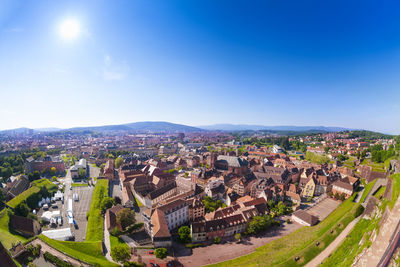 High angle view of townscape against sky