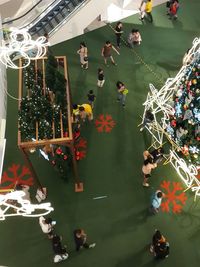 High angle view of people in flowers