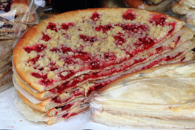 High angle view of pizza on table