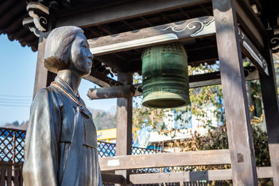 Low angle view of statue against building