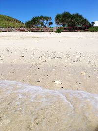 Scenic view of beach against clear sky