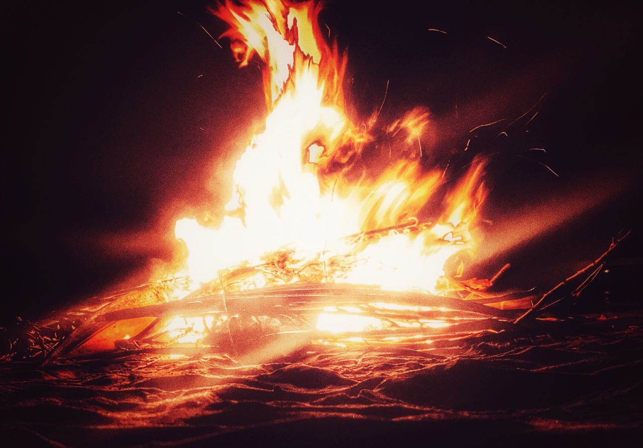 heat - temperature, flame, burning, night, outdoors, no people, close-up, nature, sky, molten, erupting