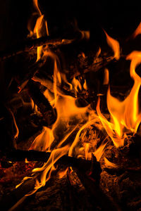 Close-up of fire in the dark