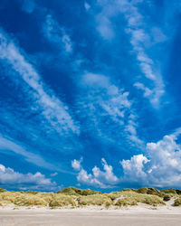 Scenic view of landscape against blue sky