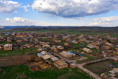 High angle view of townscape against sky