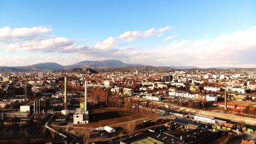 High angle view of townscape against sky