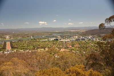 High angle view of townscape against sky