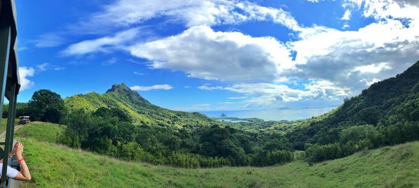 Panoramic view of landscape and mountains against sky