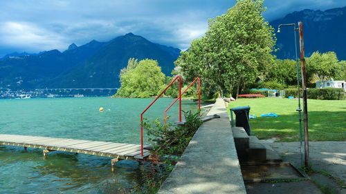 Scenic view of swimming pool against sky