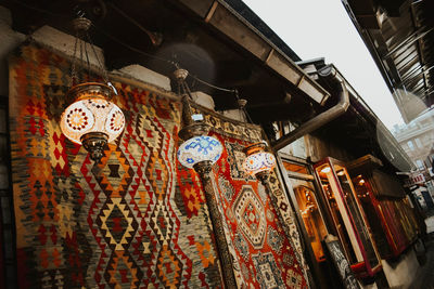 Low angle view of lantern hanging