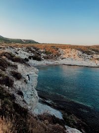 Scenic view of sea against clear sky