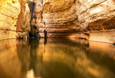 Reflection of rock formation in lake