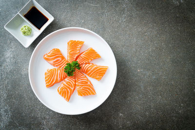 High angle view of food in plate on table