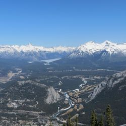 Scenic view of snowcapped mountains against clear sky