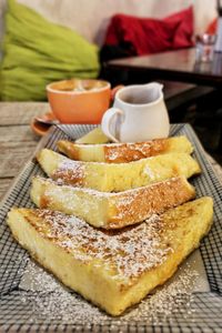 Close-up of dessert served on table