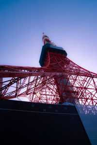 Low angle view of communications tower against clear sky