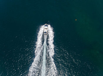 High angle view of boats sailing in sea