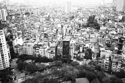 High angle view of buildings in city