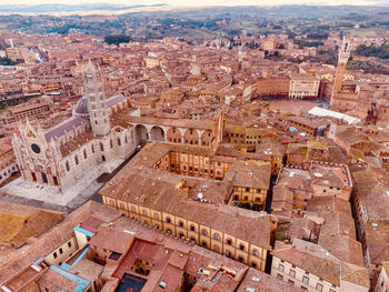 High angle view of buildings in city