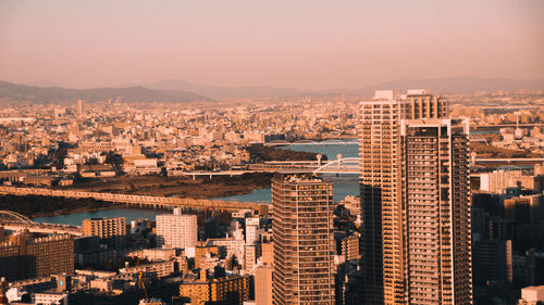 High angle view of buildings in city