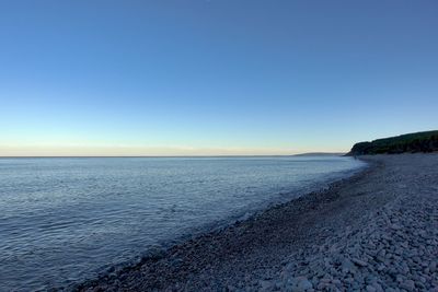 Scenic view of sea against clear blue sky