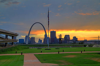 View of city at sunset