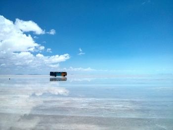 Bus on salt desert