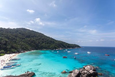 Scenic view of sea against blue sky