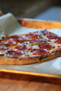 Close-up of pizza on table