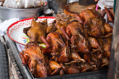 High angle view of meat for sale in market